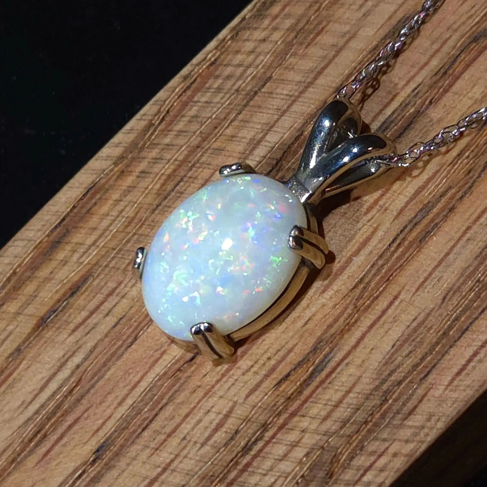 Opal set in 14k White Gold Necklace