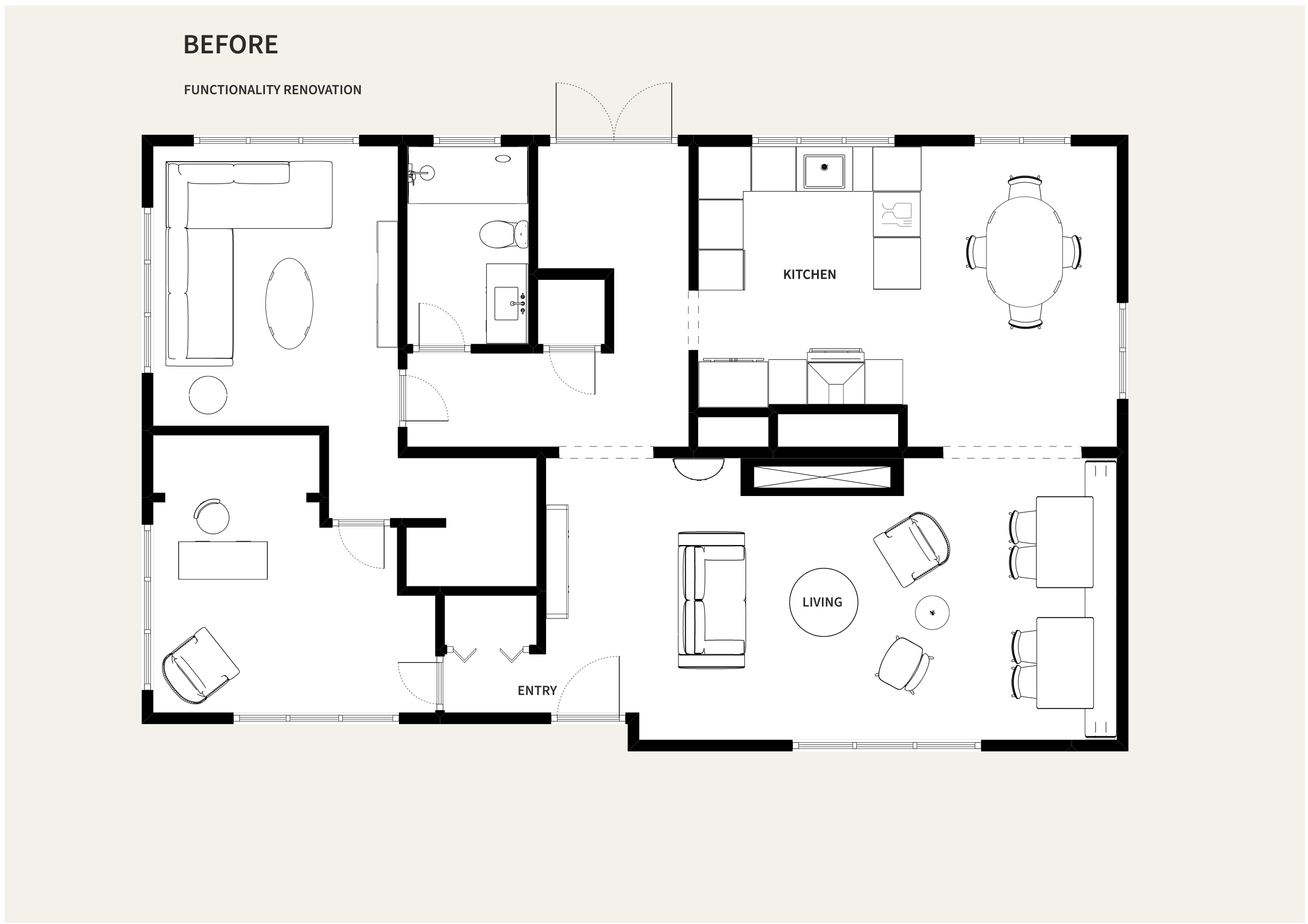 Existing floor plan before the Functionality Renovation.