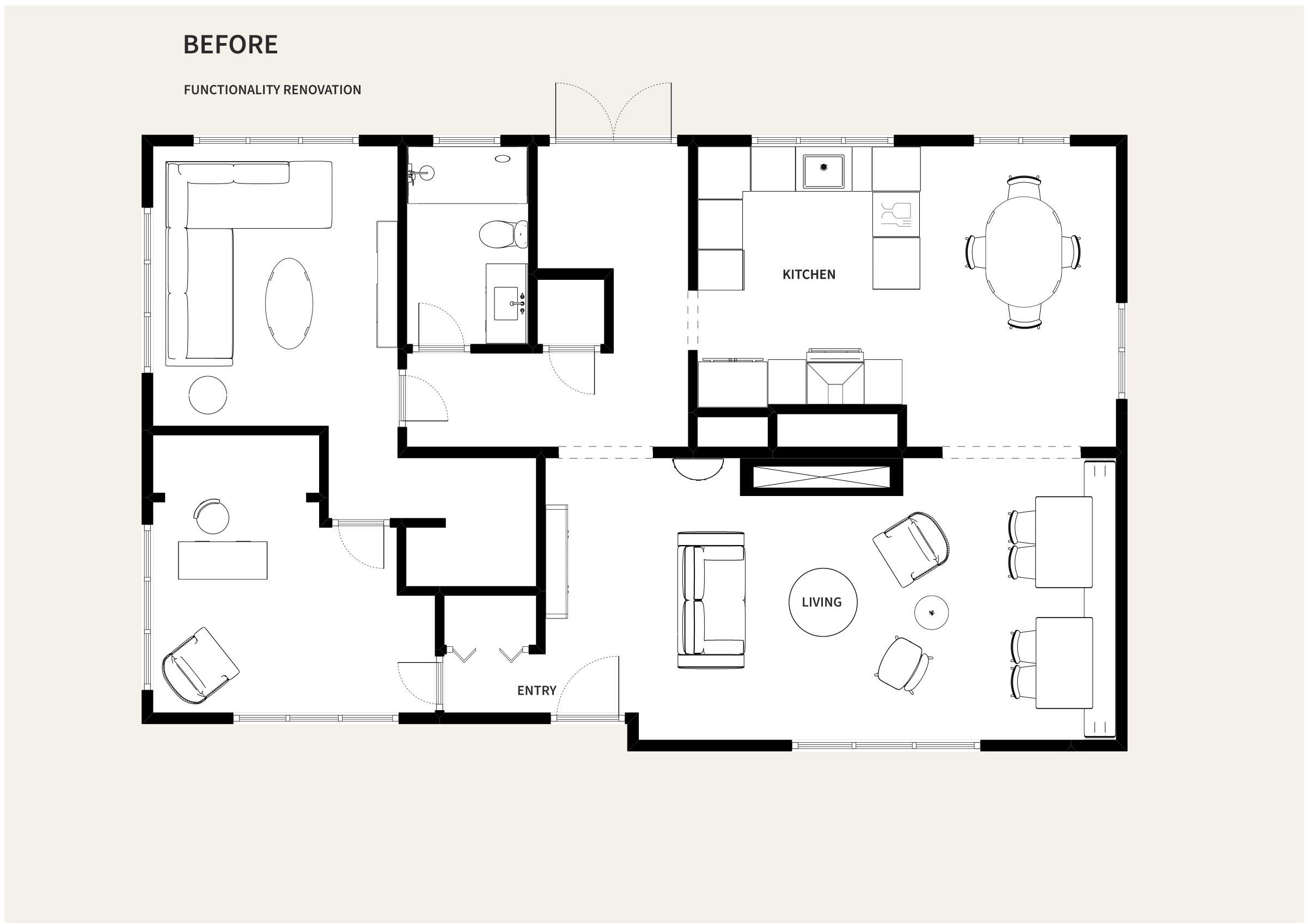 Existing floor plan before the Functionality Renovation.