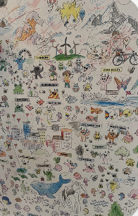 An interactive coloring wall at the exposition featuring animals