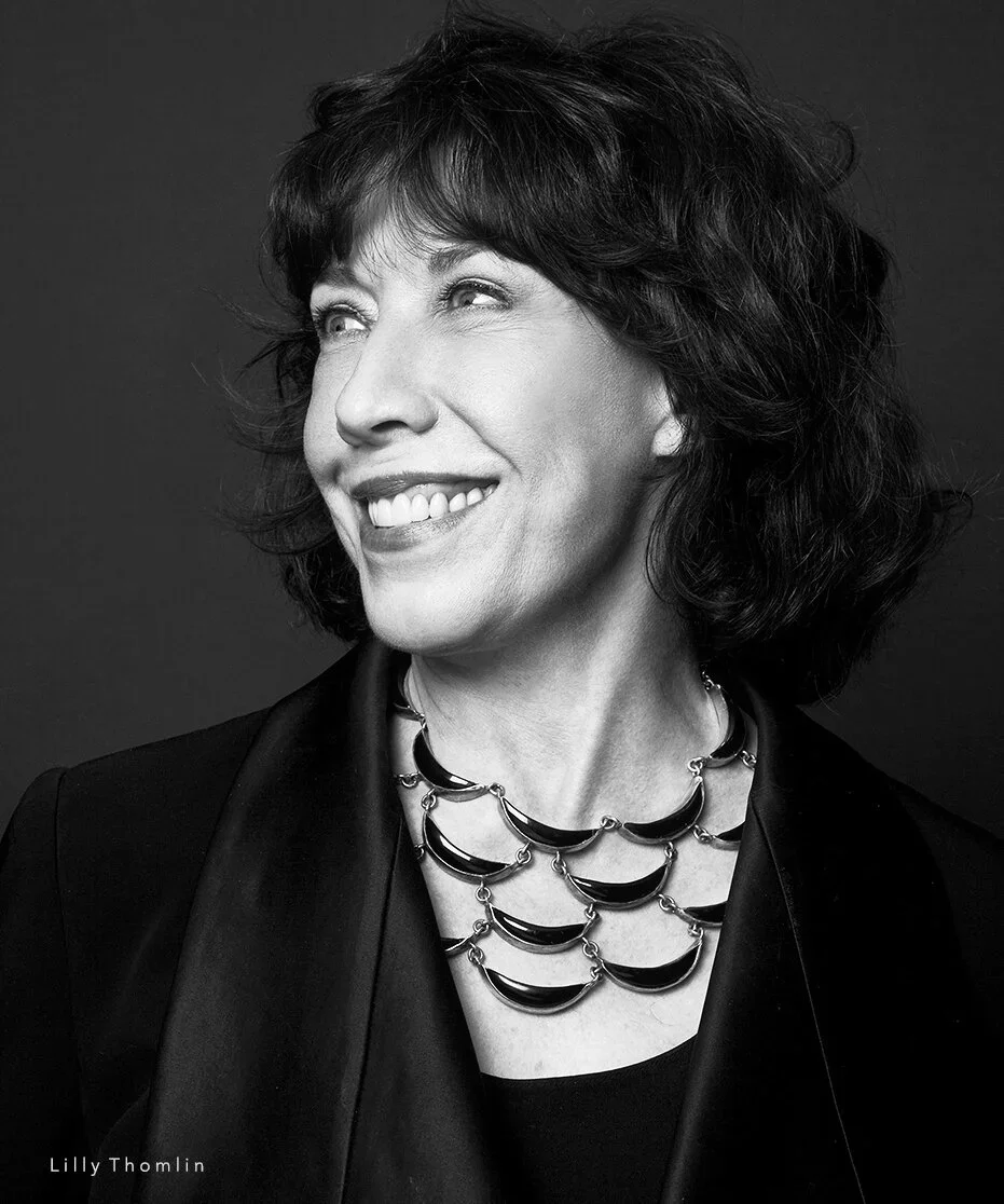 Iconic actress and comedian Lily Tomlin black and white studio portrait photographed by Ken Sax.
