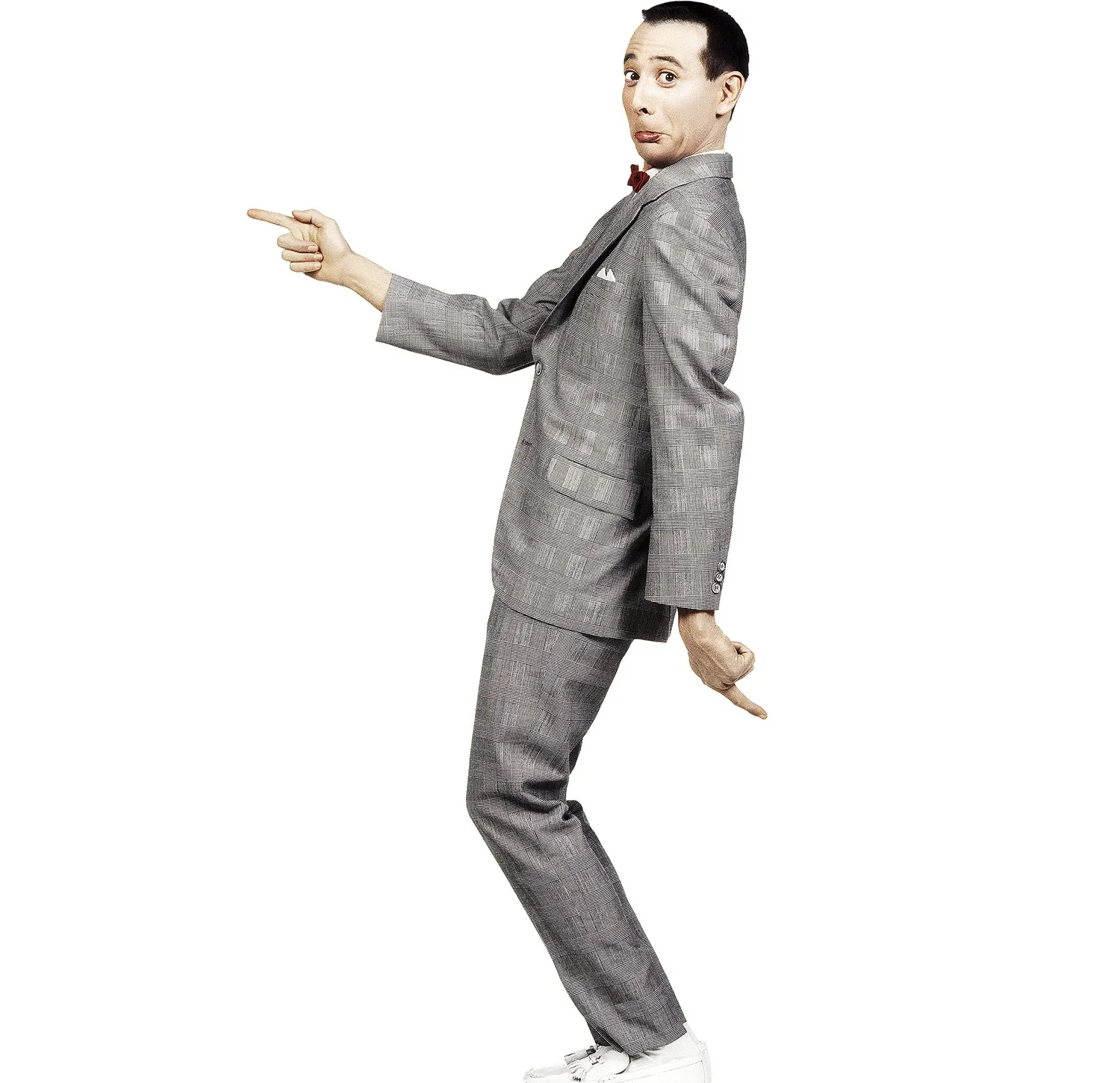 Iconic entertainer Pee-wee Herman (Paul Reubens) full-length studio portrait photographed by Ken Sax.