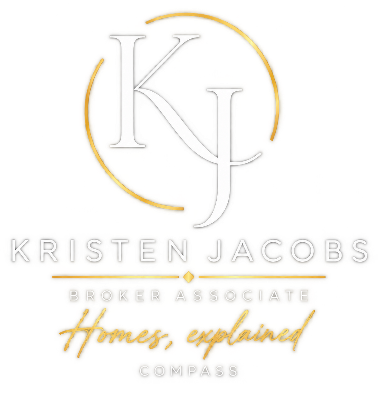 Logo for Kristen Jacobs, Broker Associate, Homes Explained with the word 'Homes, explained' written in cursive gold font.