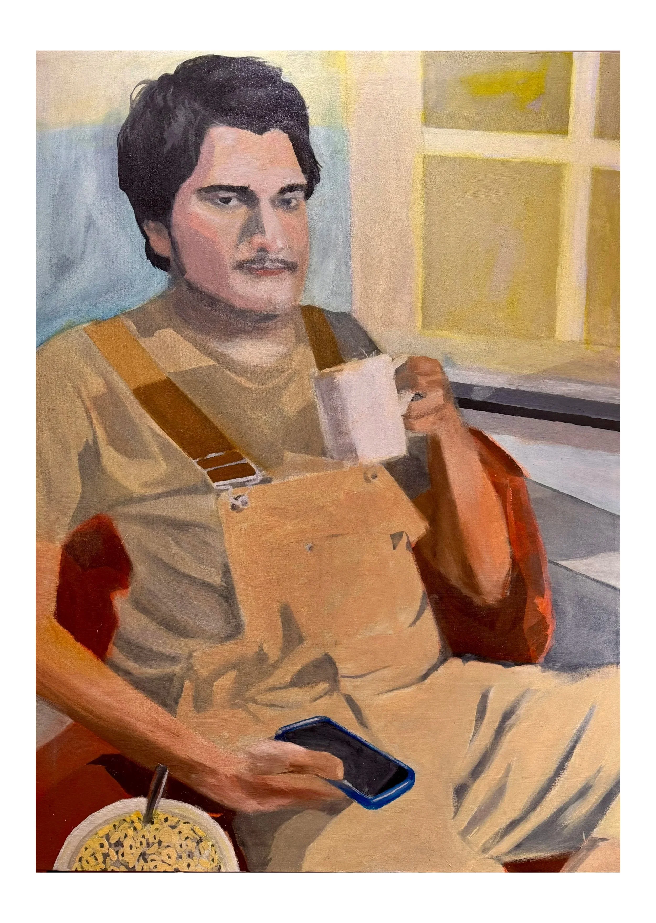 Having Coffee, 2024, Oil on Canvas, 36 x 48 Inches