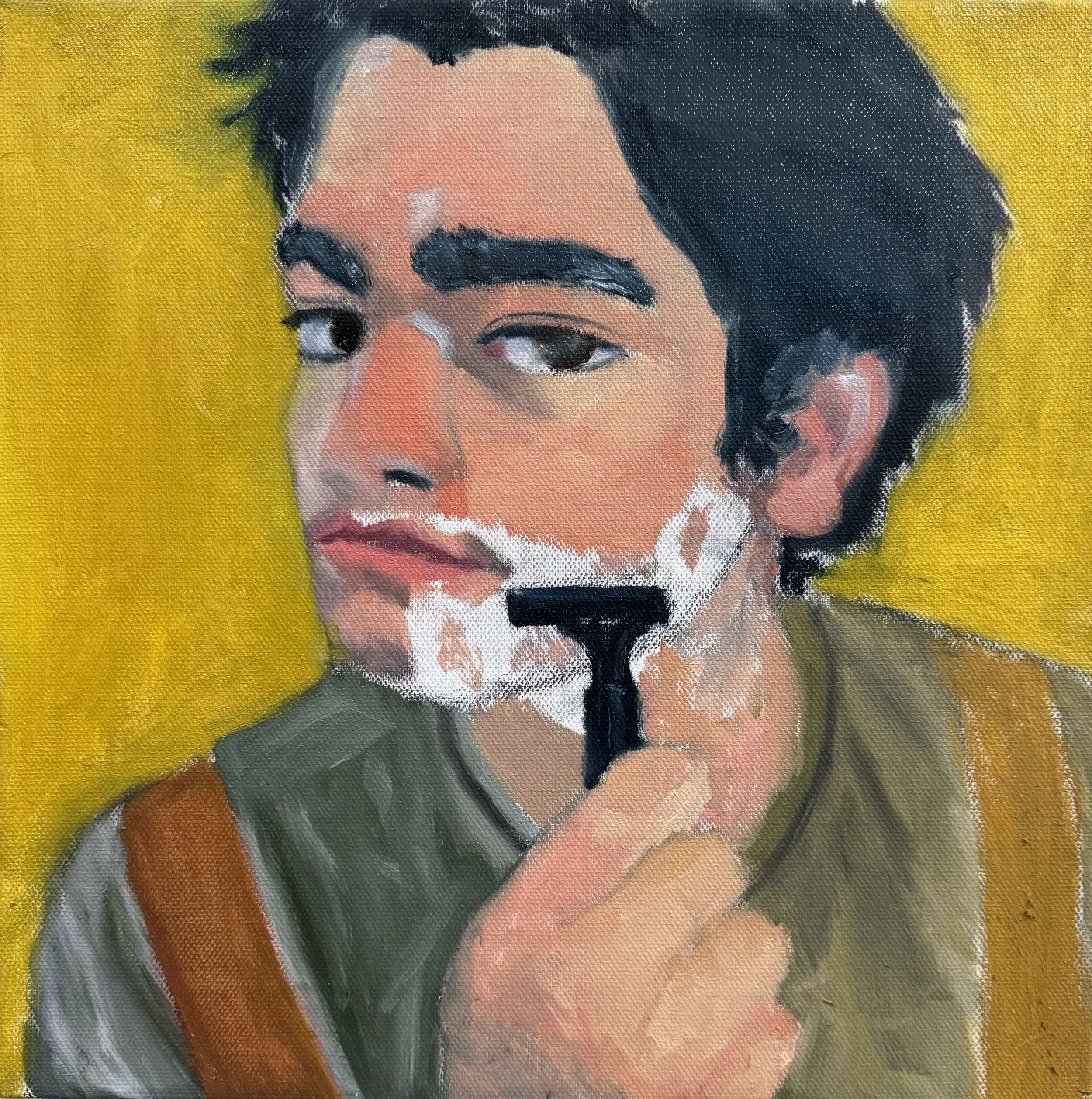 Shaving, 2024, Oil on Canvas, 12 x 12 Inches