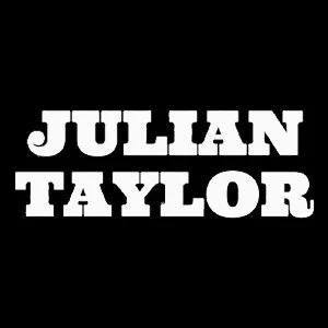 Black background with white text displaying the name Julian Taylor in bold, block letters.