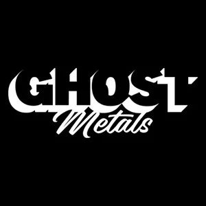 Logo of Ghost Metals with stylized text on a black background.