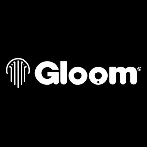 Gloom logo featuring a stylized face with headphones and the word Gloom in bold white letters on a black background.
