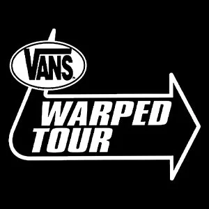 Vans logo and an arrow pointing to the right with the words 'Warped Tour'.