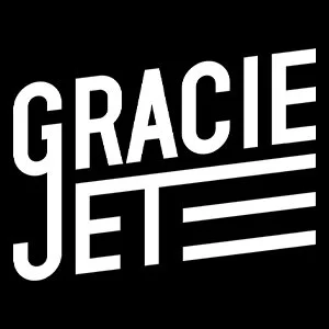 Bold white text on a black background spelling 'GRACIE JET' with three horizontal lines underneath.