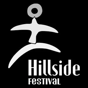 Hillside Festival logo with stylized figure and text on black background