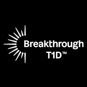 Black background with white text that reads "Breakthrough T1D" and a stylized sunburst logo.