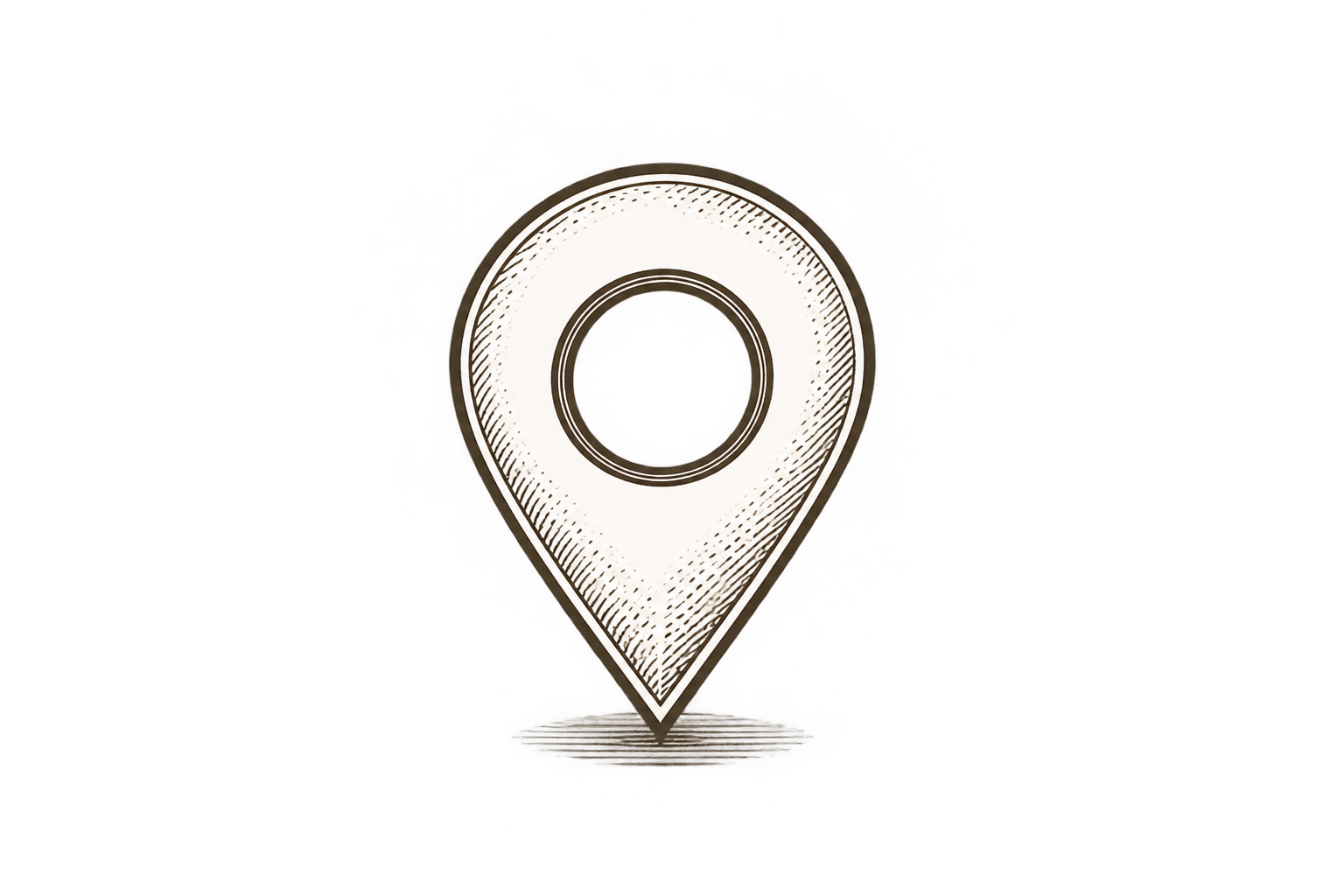 A stylized location marker icon with a circular center, glowing with a faint light, on a dark background.