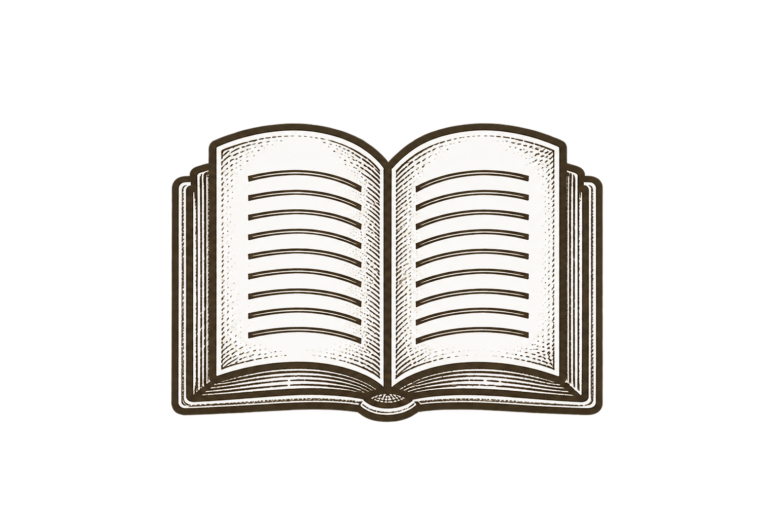 Open book illustration with lines on pages, emphasizing reading or literature.