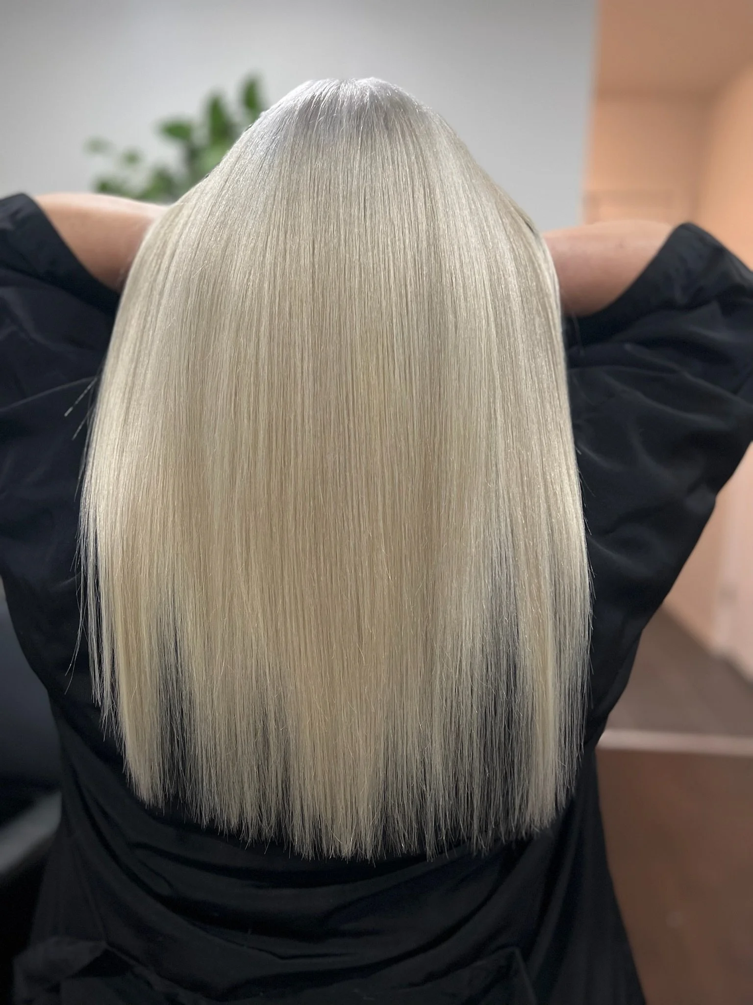 Completed hair transformation by Dalina Rivas featuring custom hair color, personalized haircut, and healthy hair treatment.