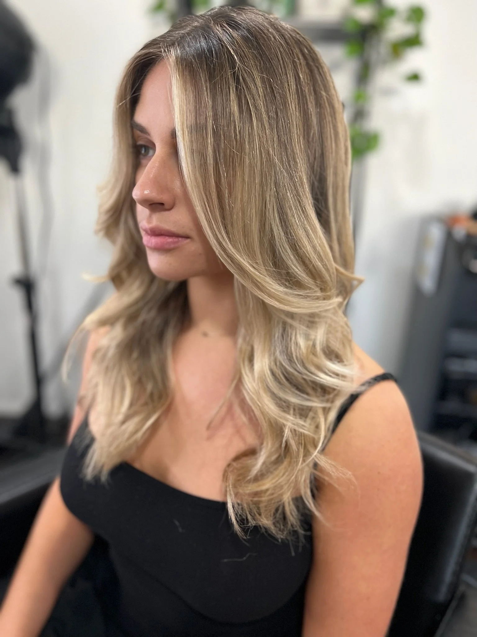 Completed hair transformation by Dalina Rivas featuring custom hair color, personalized haircut, and healthy hair treatment.