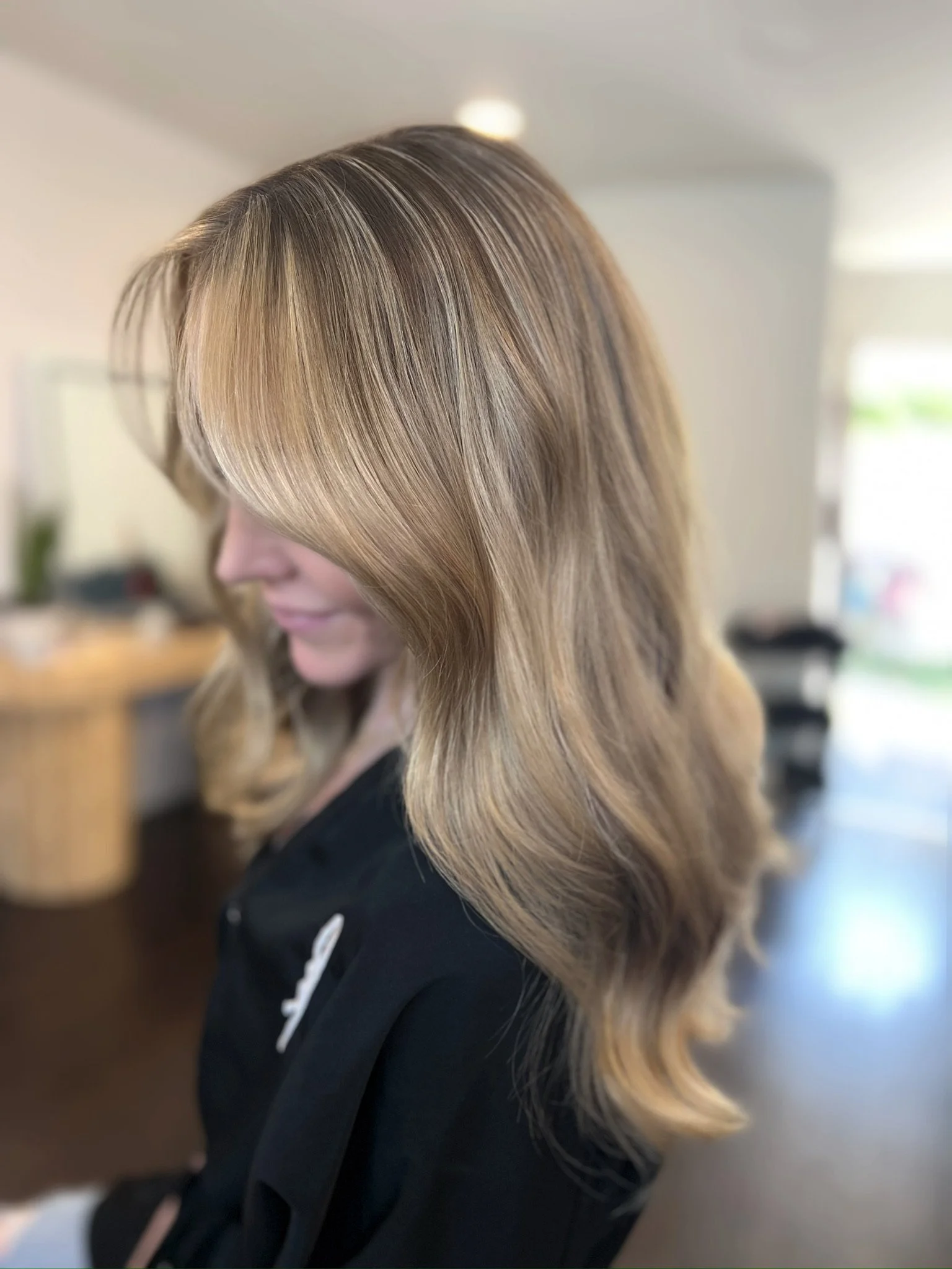 Completed hair transformation by Dalina Rivas featuring custom hair color, personalized haircut, and healthy hair treatment.
