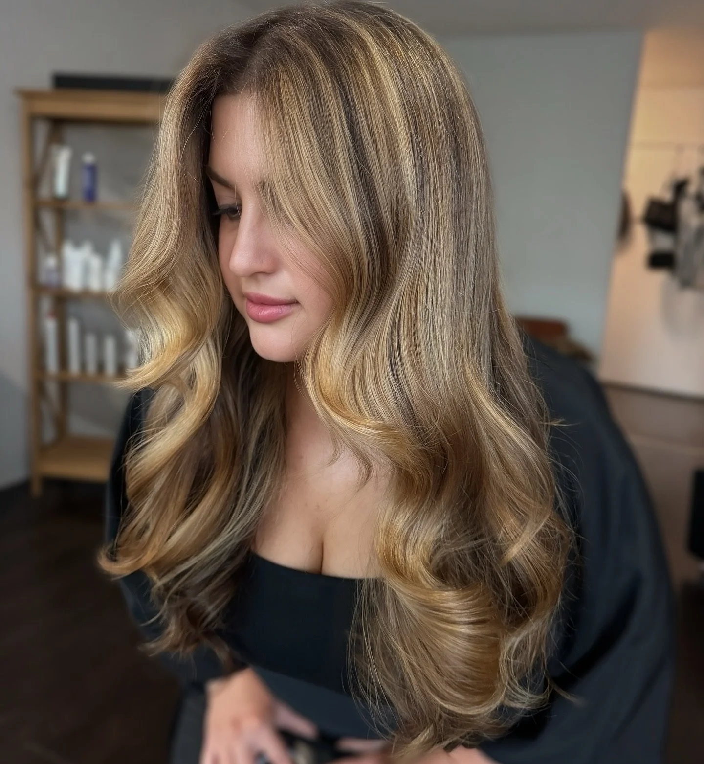 Completed hair transformation by Dalina Rivas featuring custom hair color, personalized haircut, and healthy hair treatment.