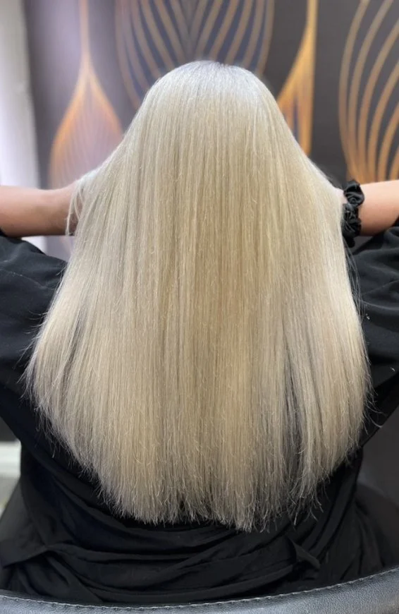 Completed hair transformation by Dalina Rivas featuring custom hair color, personalized haircut, and healthy hair treatment.