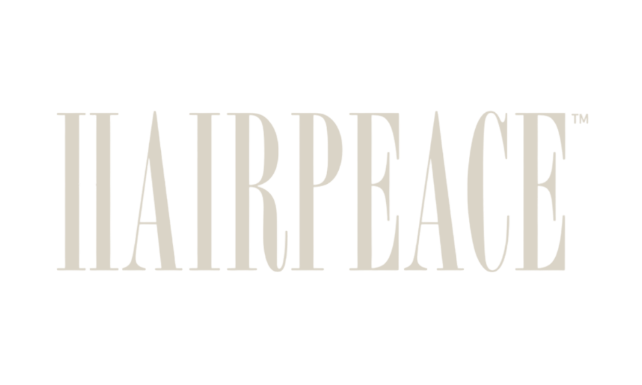 Logo with the words 'HAIRPEACE' in large, gray, capital letters on a black background.