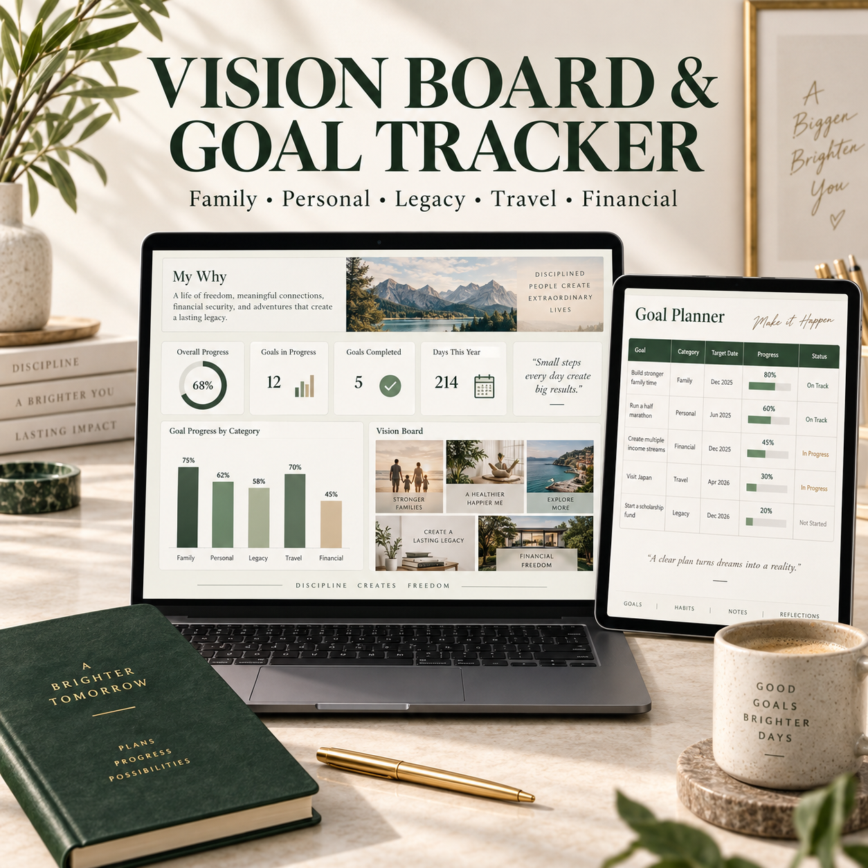 Vision Board & Goal Tracker Excel Template