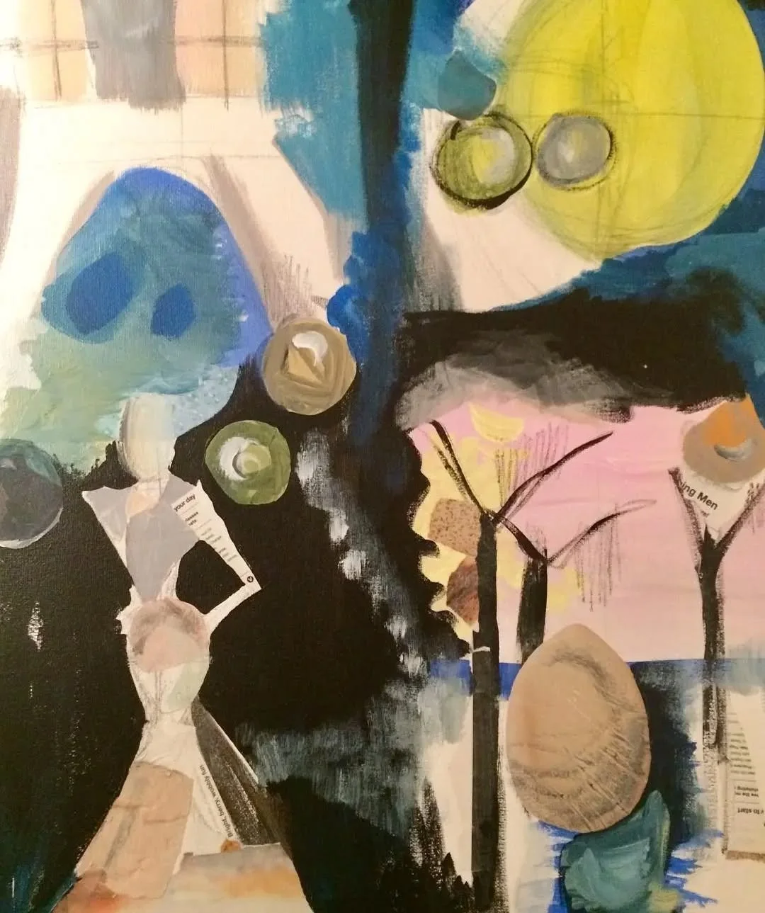 A Night Out At The Gala, 2015, acrylic and collage on canvas, 16" x 20" - Sold