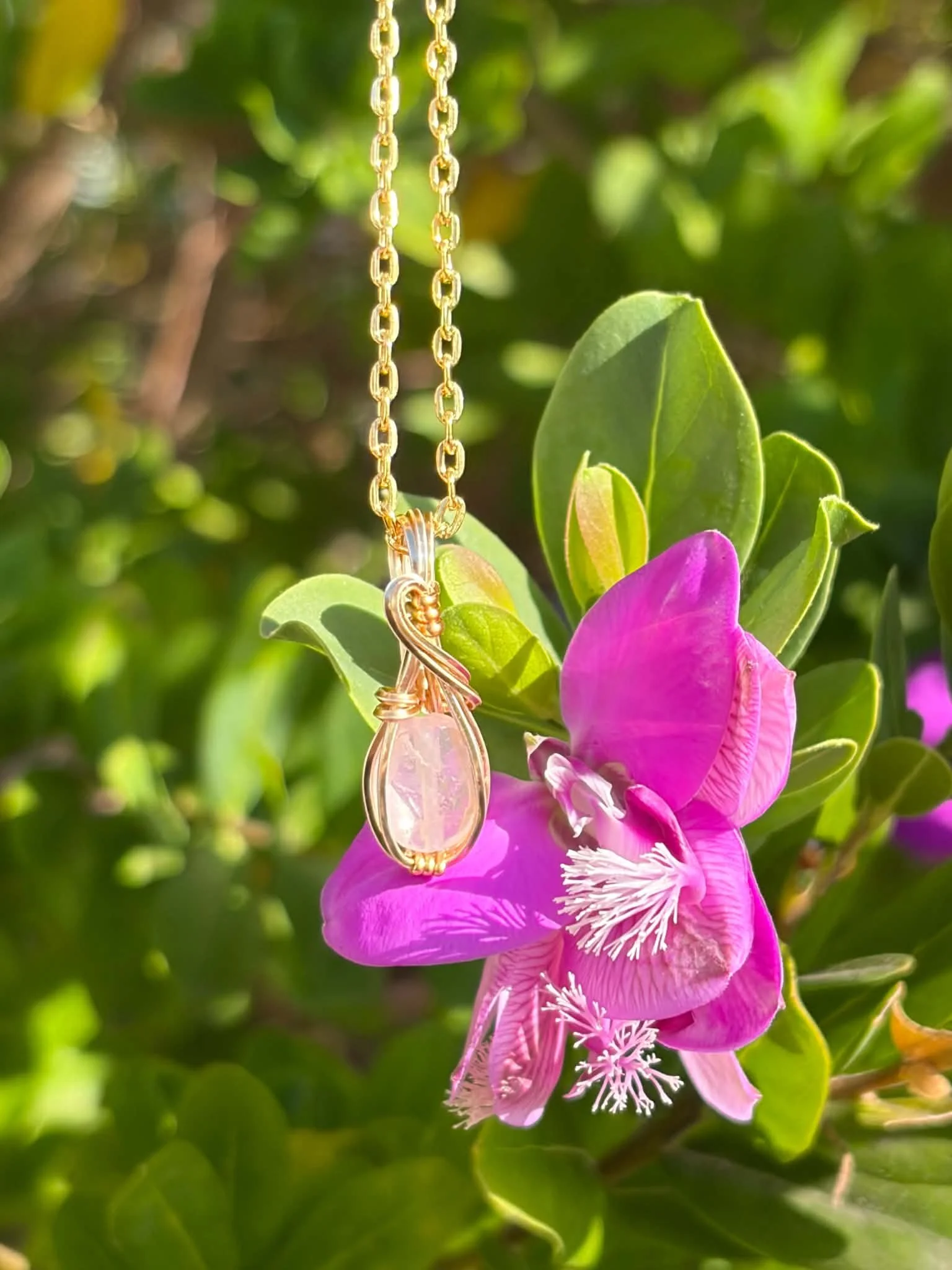 Mini Wire Wrapped Rose Quartz Necklace