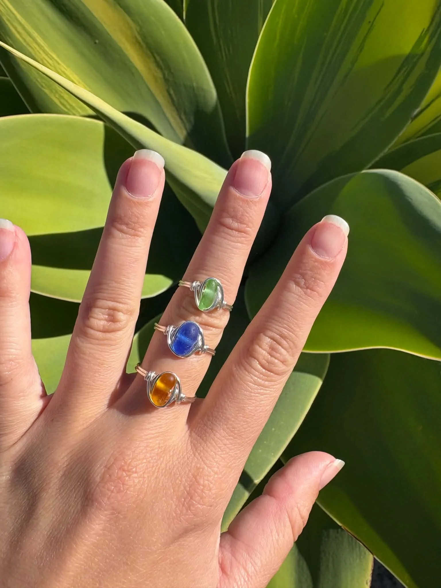 Silver Plated Sea Glass Ring