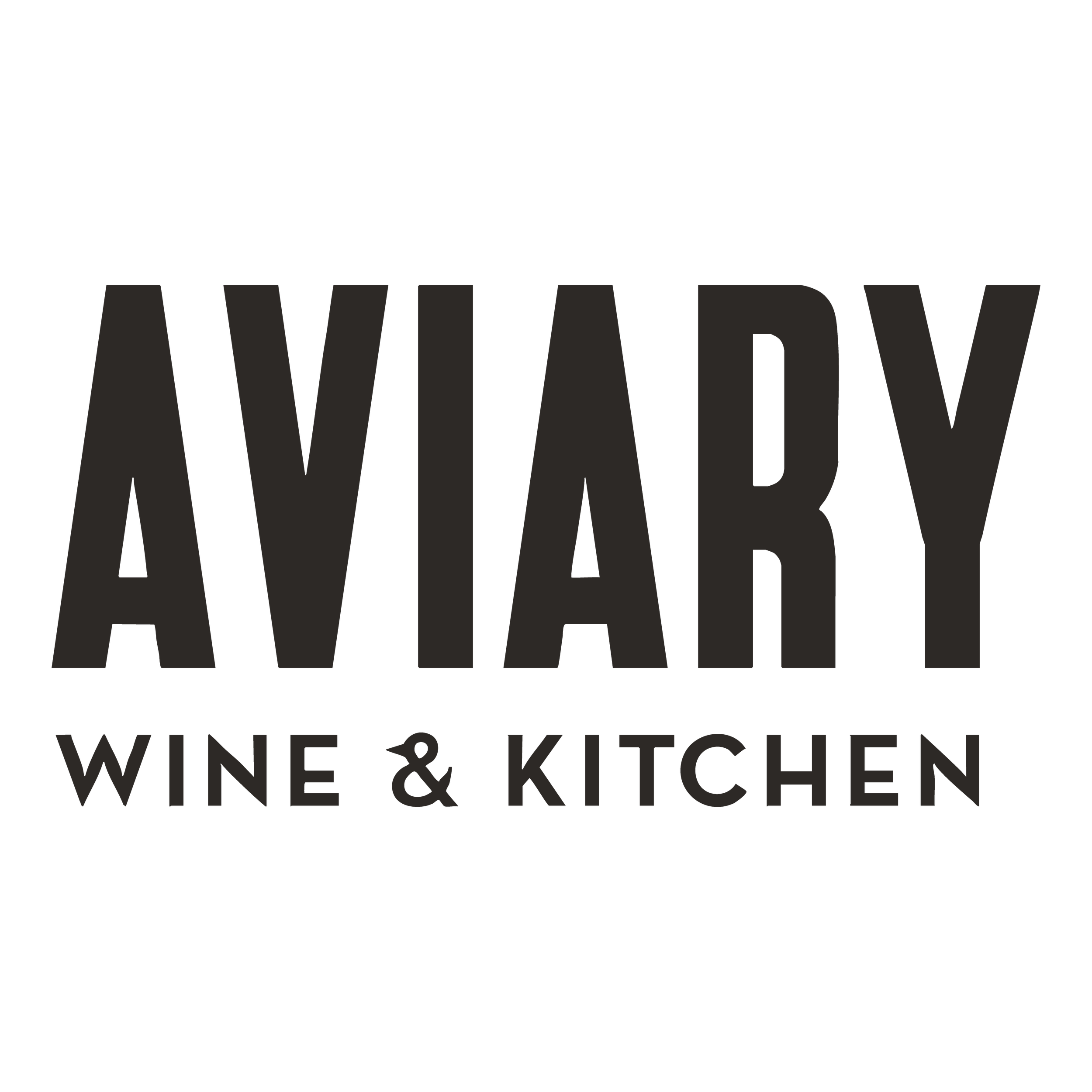Black logo with the words "WINE & KITCHEN" in large bold letters and "VINTAGE" in smaller letters above.