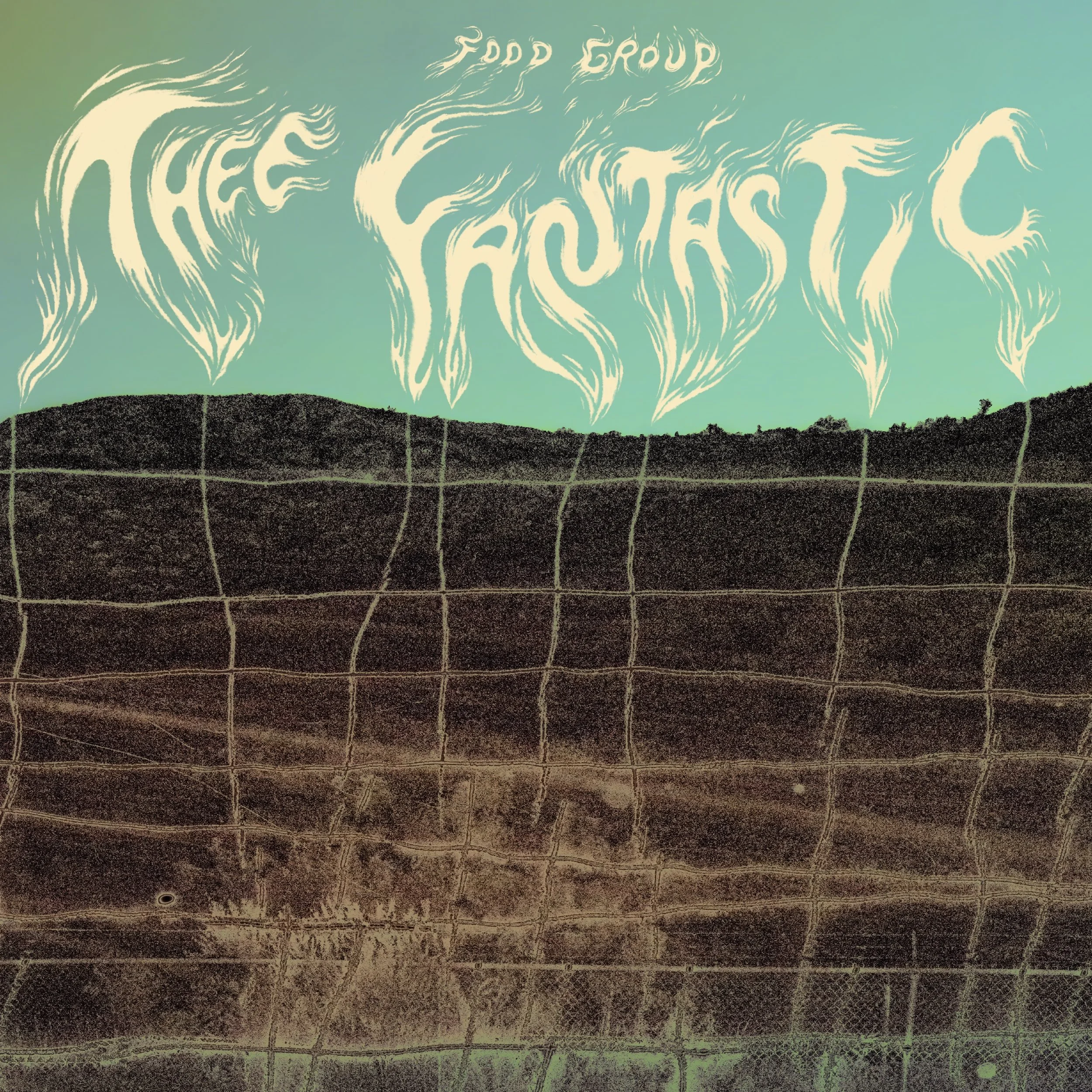 An art-style illustration of mountains with a light green sky. The words 'FODD GROUP' are written in stylized, flame-like letters, with 'FODD' smaller and positioned above 'GROUP'.