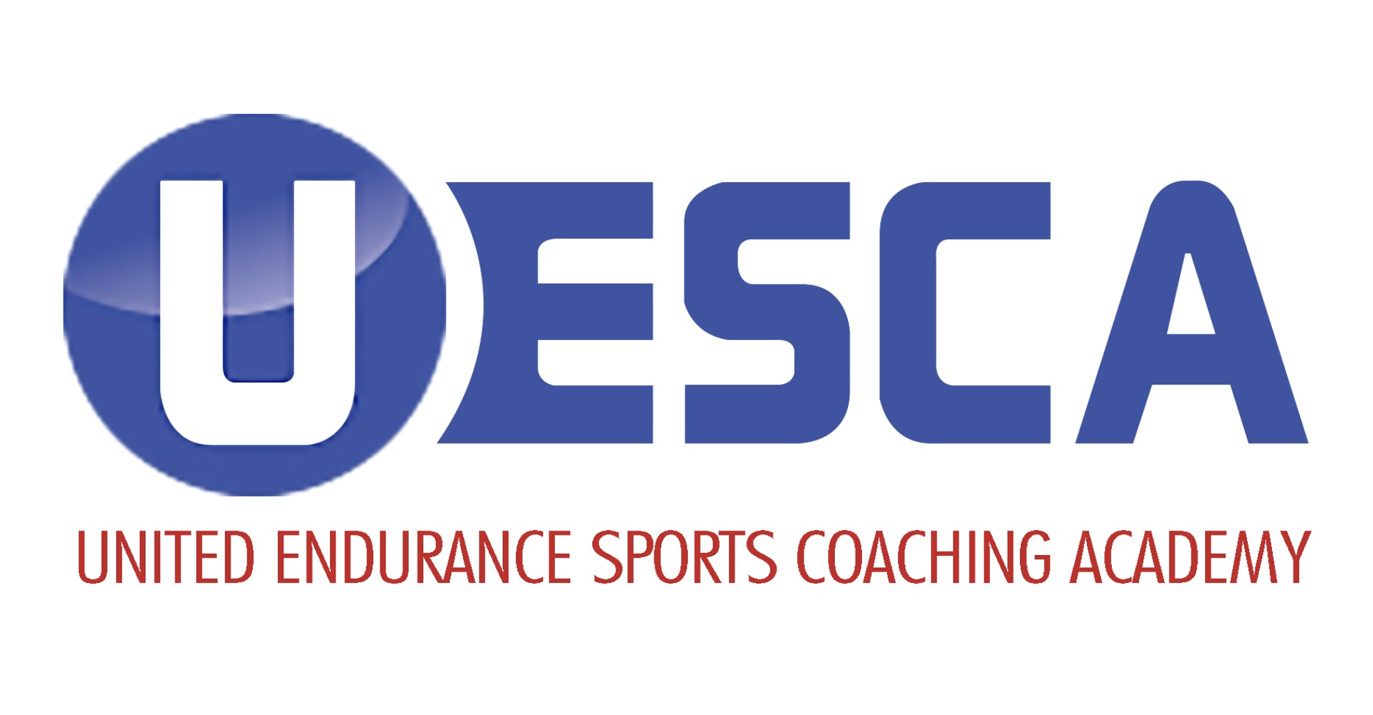 Logo of UESA with a stylized letter U inside a blue circle and the text 'UESA' in large blue font. Below, red text reads 'United Endurance Sports Coaching Academy'.