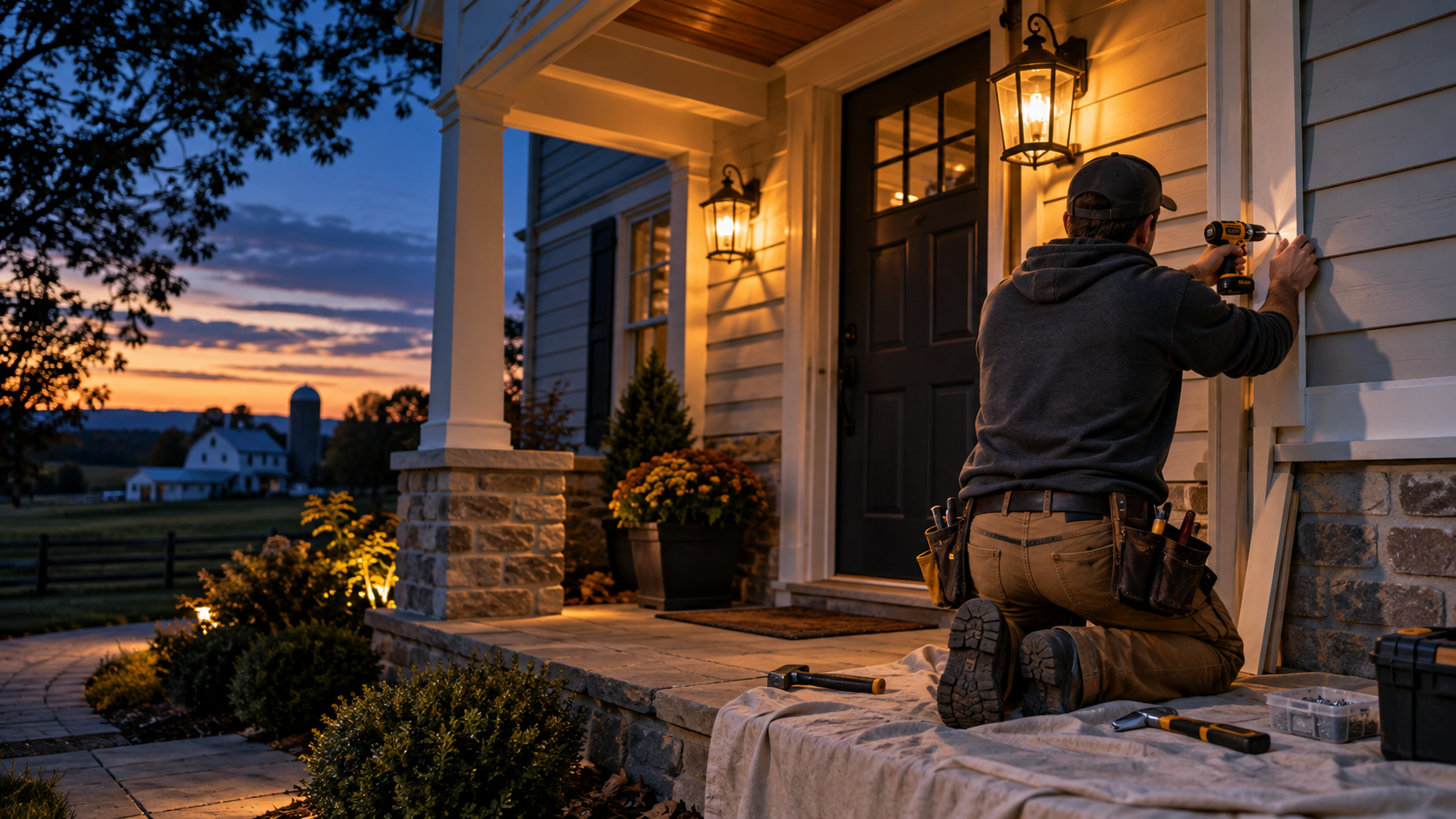 Illustration of exterior trim repair at a home