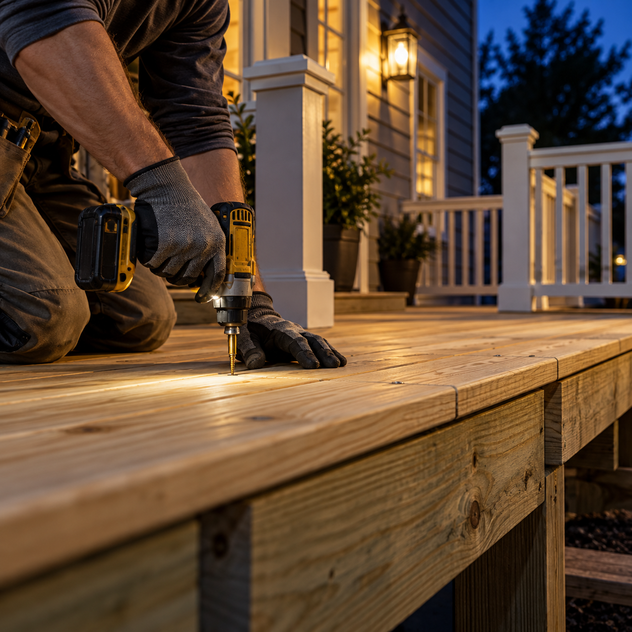 Illustration of deck carpentry and board repair
