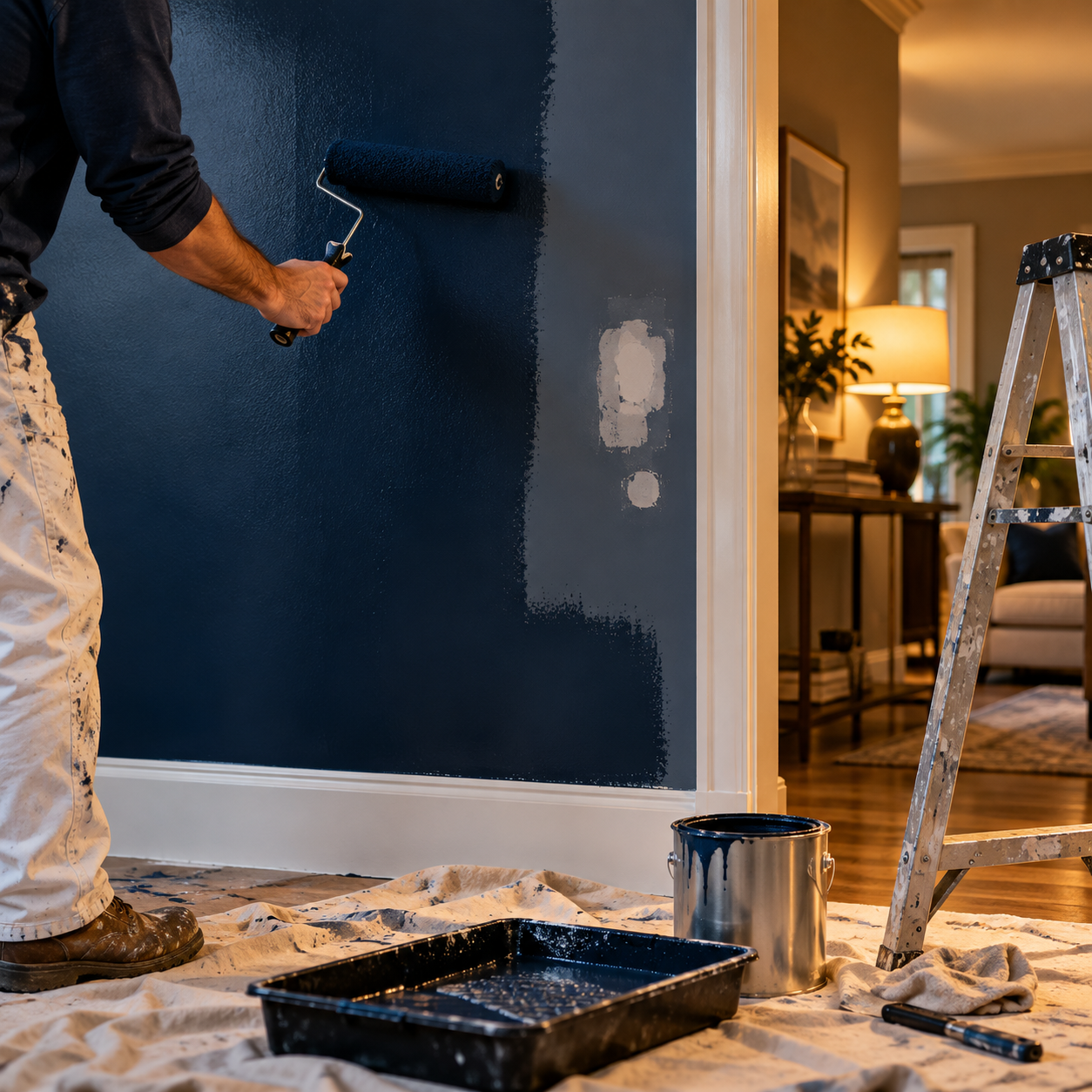 Illustration of interior wall painting and drywall repair
