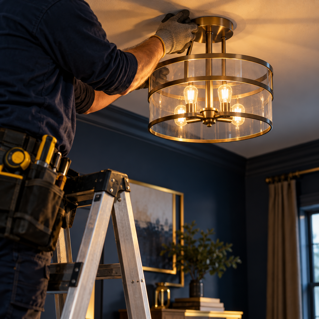 Illustration of ceiling light fixture installation