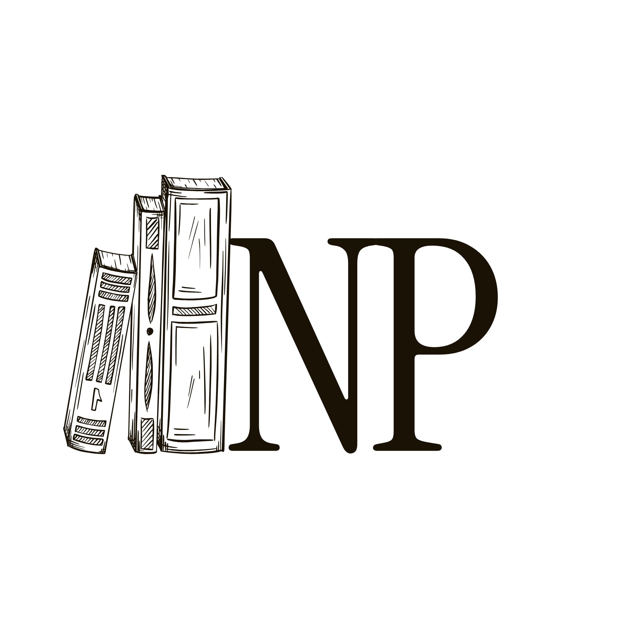 Outline of tall building and shorter building with text branding, on a black background.