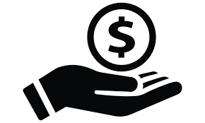 A hand holding a coin with a dollar sign, representing money or financial support.