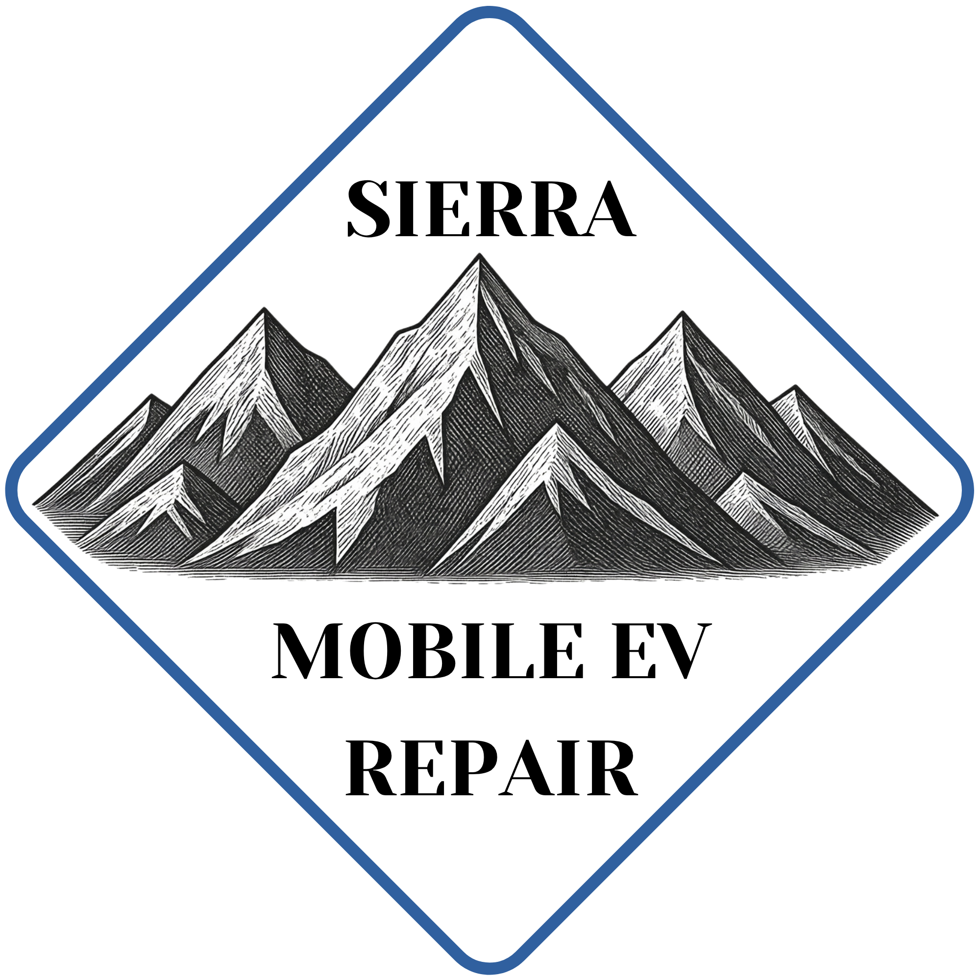 Illustration of a diamond-style emblem with a mountain range inside it, featuring snow-capped peaks, and a background with a stylized sky in shades of purple and blue.