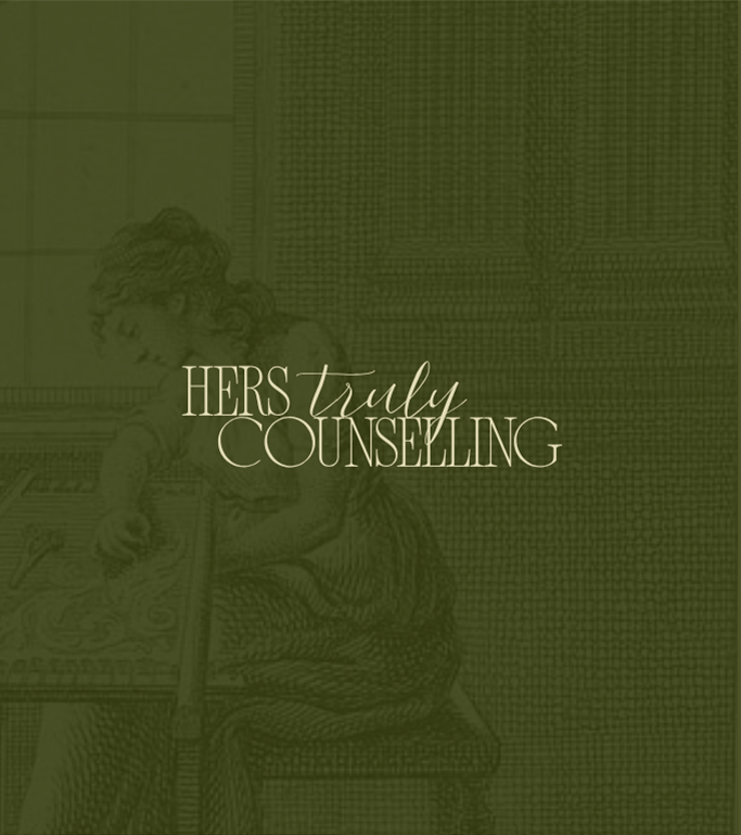 Cover of a book titled "Her's Truly Counseling" featuring an illustration of a woman weaving a tapestry.
