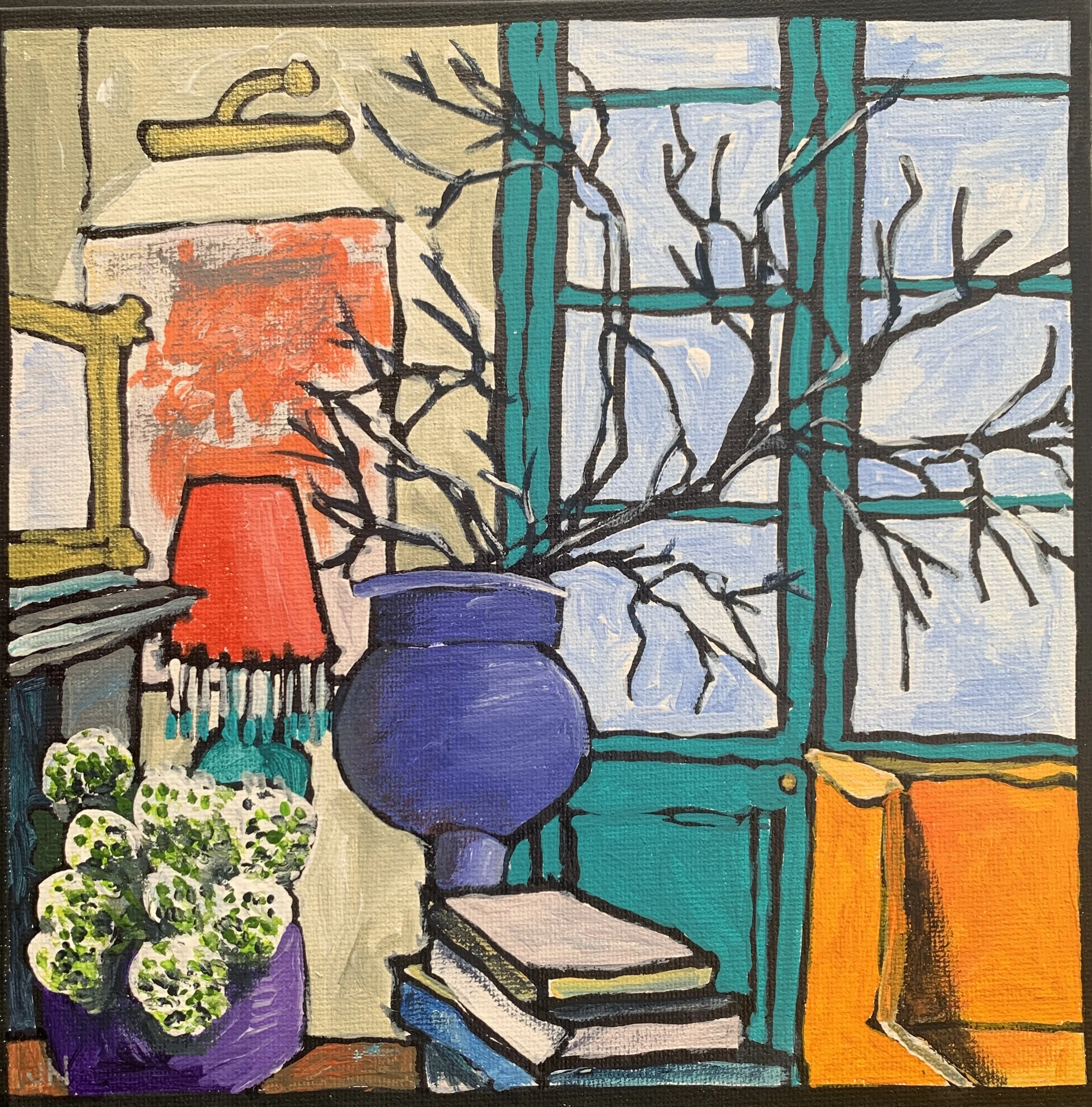 Red lampshade. 
Original painting.
20 x 20cm.
$325.
Unframed.