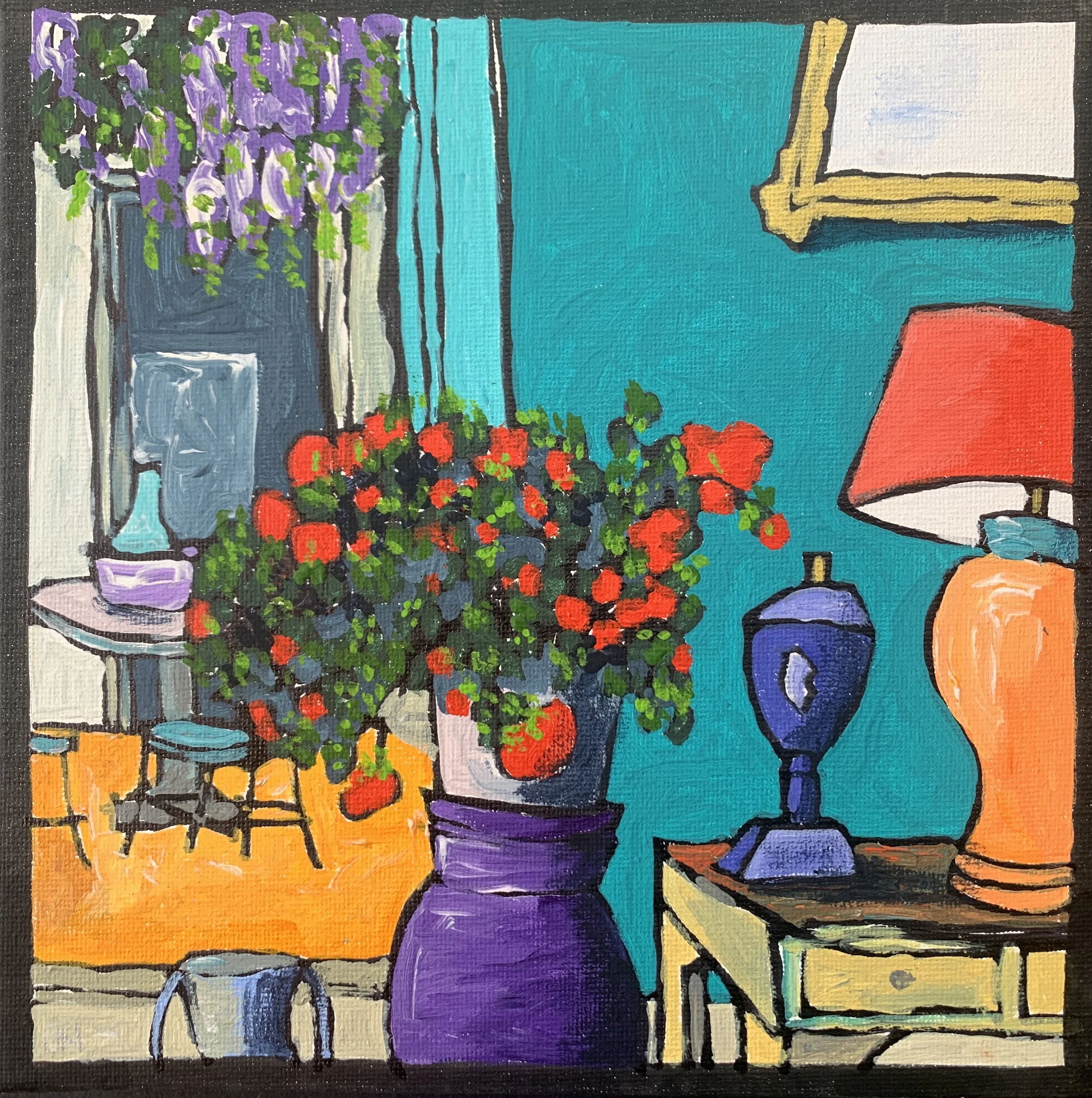 View to courtyard. 
Original Painting.
20 x 20cm.
$325.
Unframed.