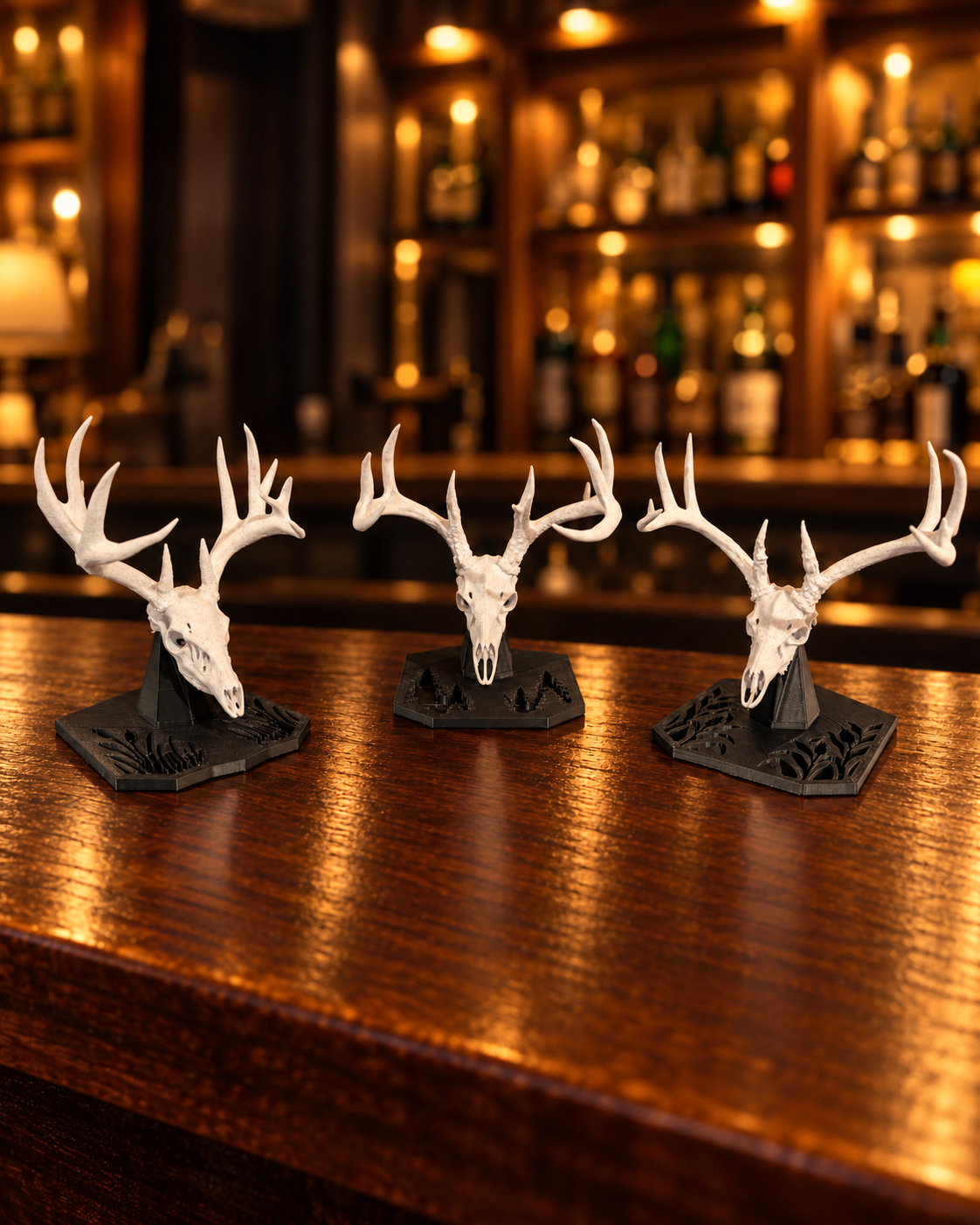 Three trophy mounts in warm amber light.png