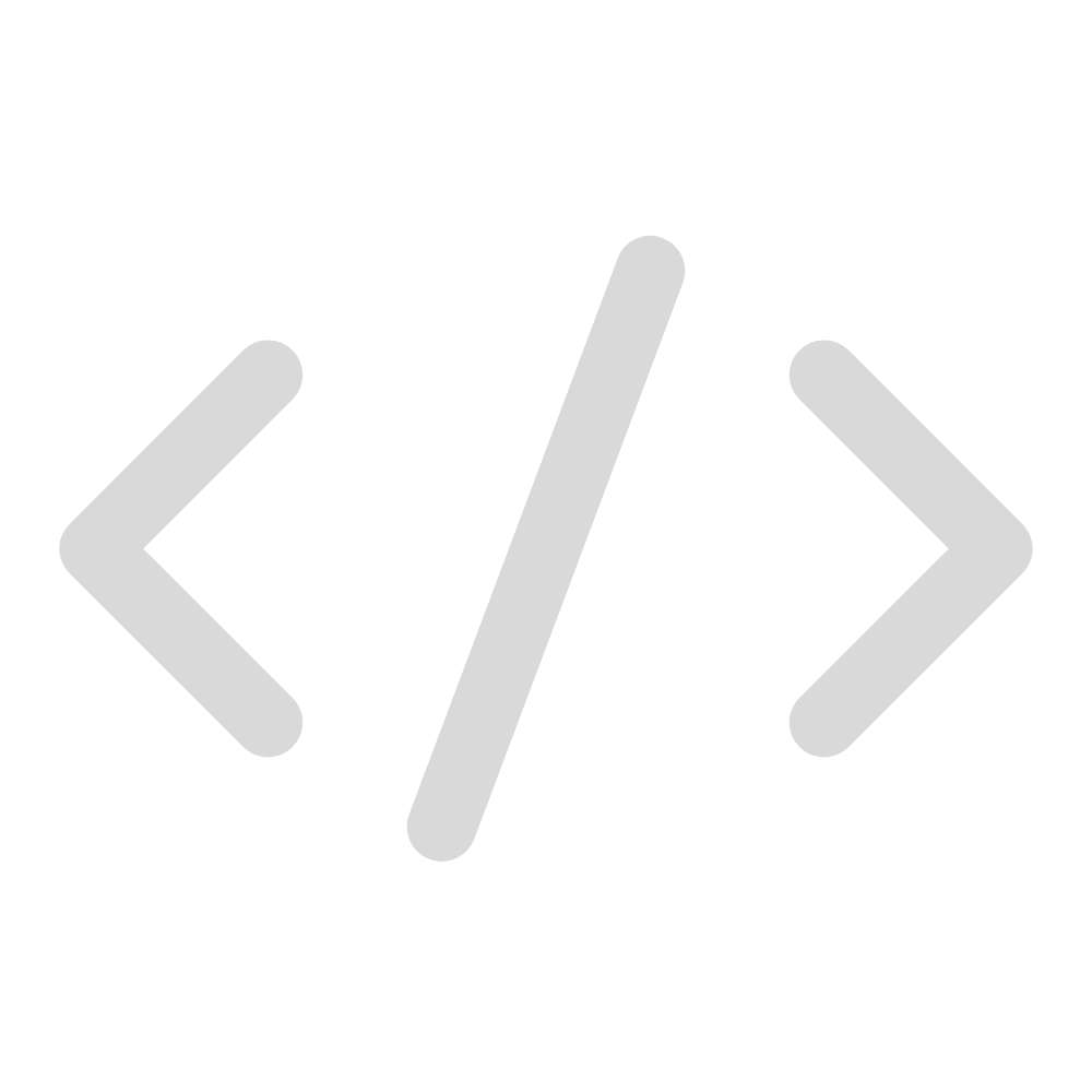 Black background with a coding icon featuring gray parentheses and a slash in the center.