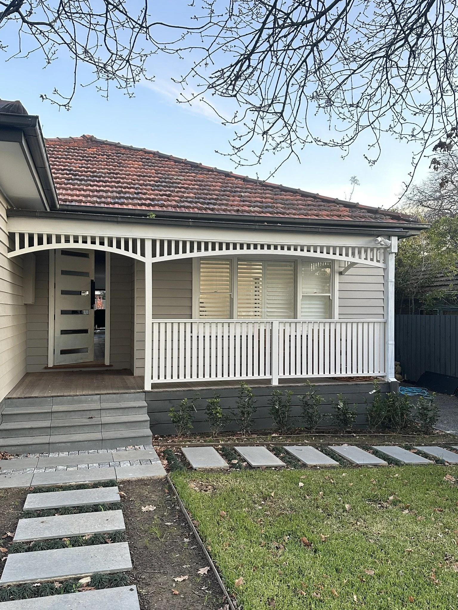 Completed Blackburn South home exterior with new entry path and landscaping.