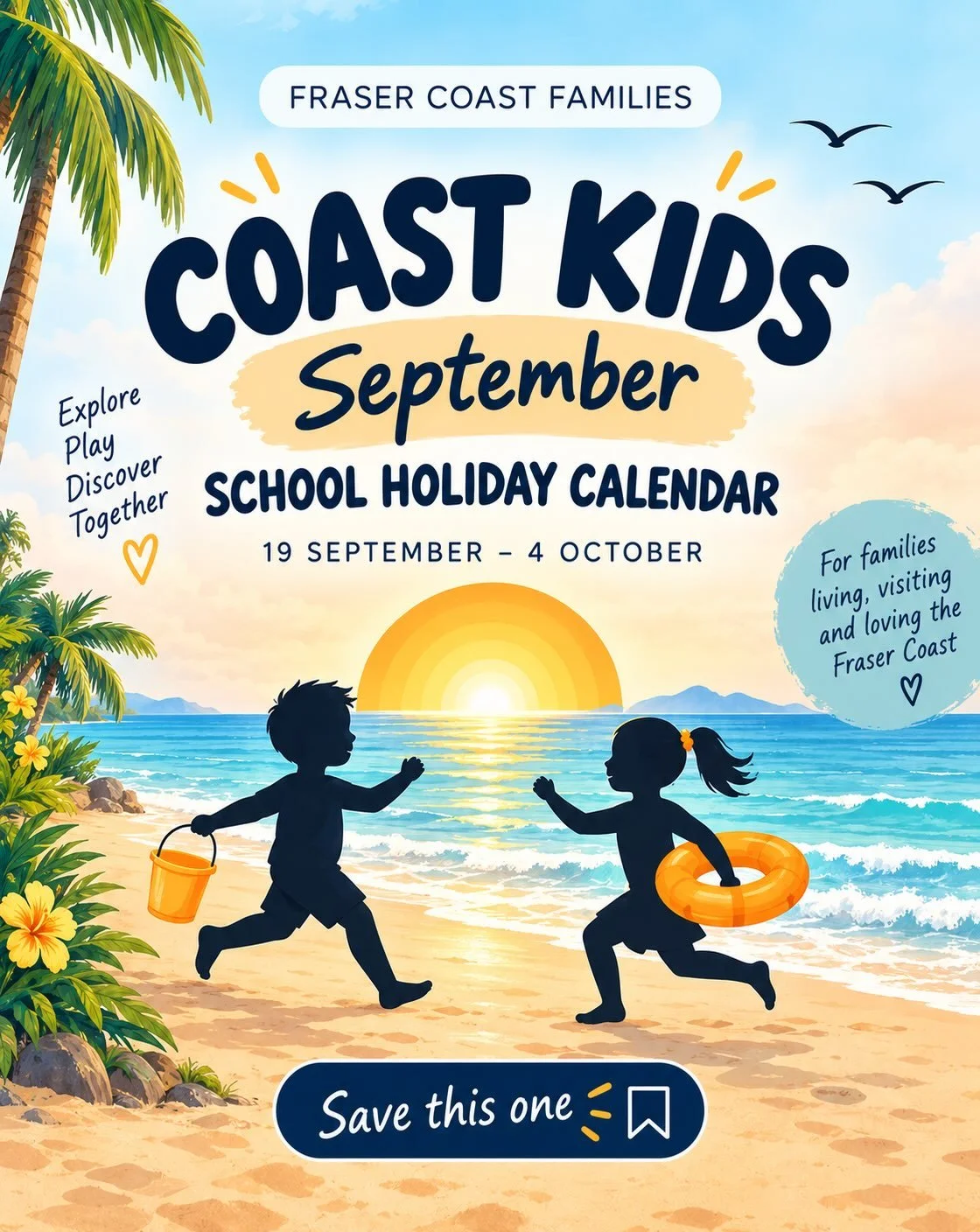 ☀️ Fraser Coast school holiday calendar is here!

We&rsquo;ve been hunting down things to do with the kids these September school holidays and pulled them all together in one handy calendar 💛

There are workshops, sport, shows, camps, markets, movie