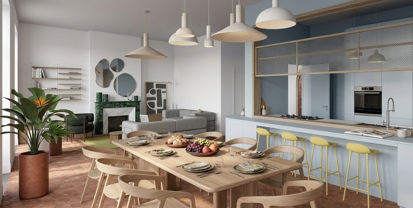 Création d'une salle à manger / connectée à la cuisine.