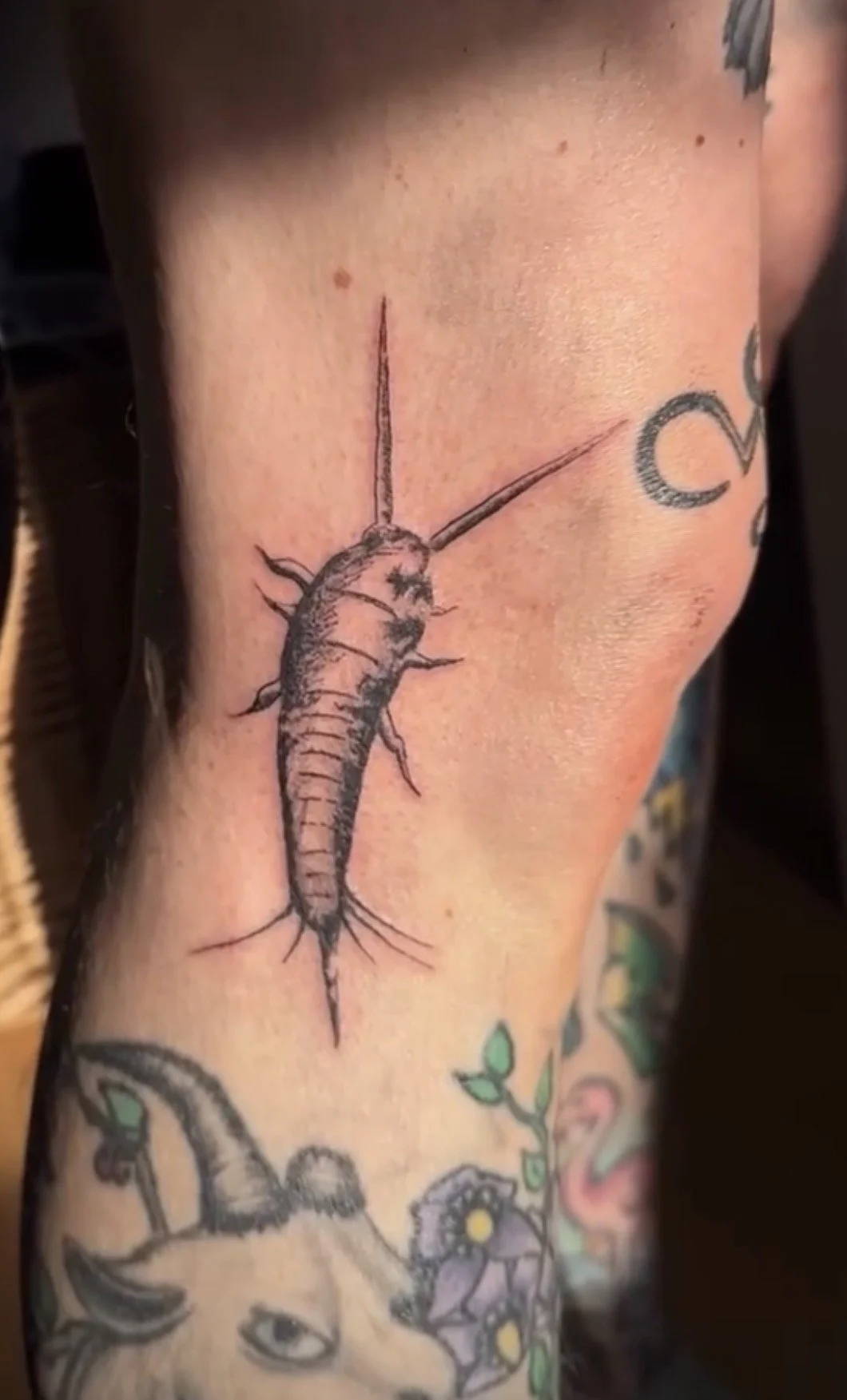 Tattoo eines Skorpions auf einem Oberarm.
