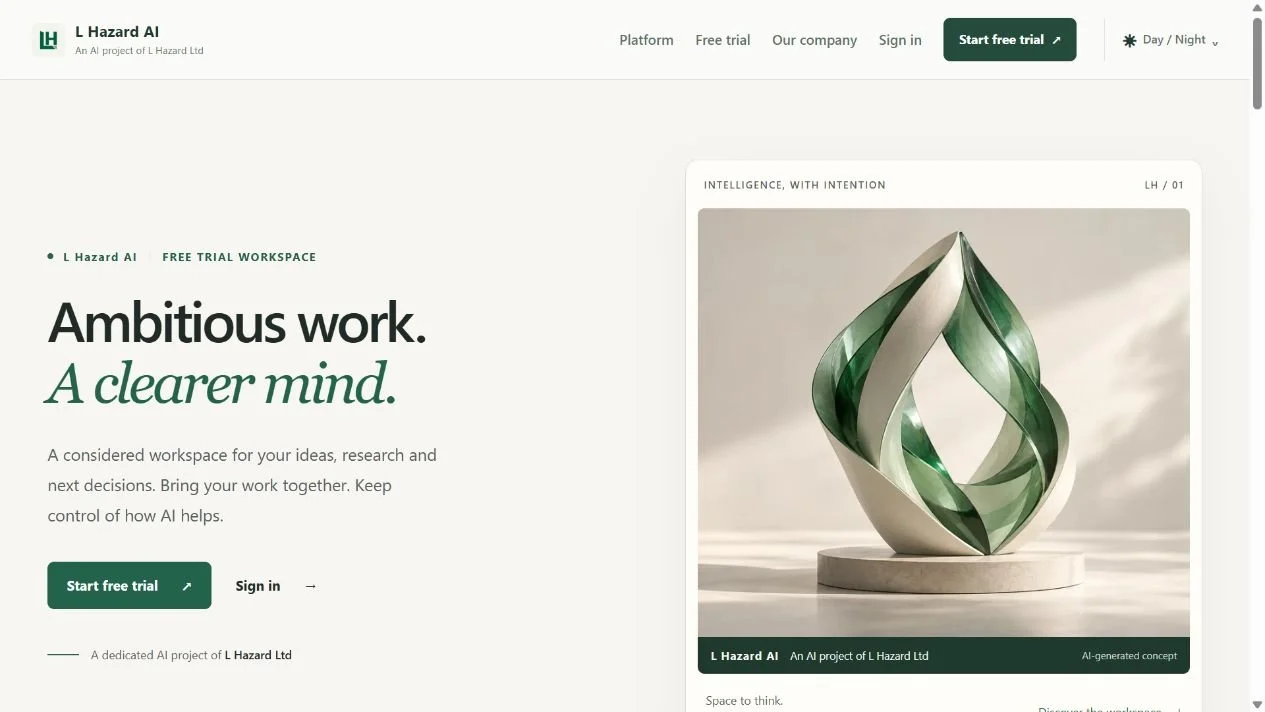 L Hazard AI workspace website preview