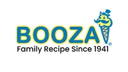 Booza ice cream logo with a cartoon ice cream cone character, colorful text, and the tagline 'Family Recipe Since 1941'.