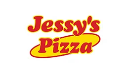 Logo of Jessy's Pizza in yellow and red text